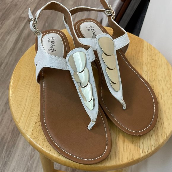 EuroSoft White with Gold Disk Accents Sandals by Sofft - Picture 1 of 7